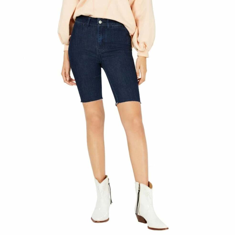 Free People Raw Hem Dark Wash Bike Shorts Blue 27, Navy Blue, New With Tags